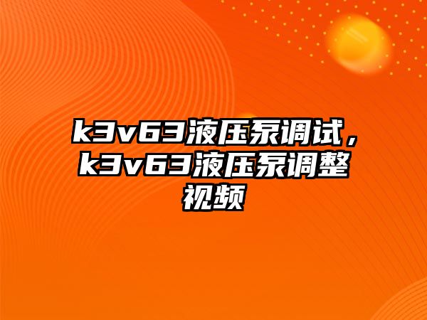 k3v63液壓泵調試，k3v63液壓泵調整視頻